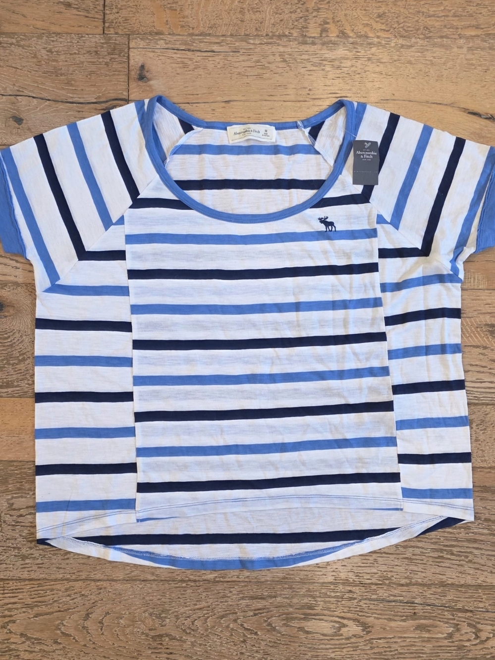 NWT Vintage Abercrombie & Fitch White Blue Striped Tee preppy retro